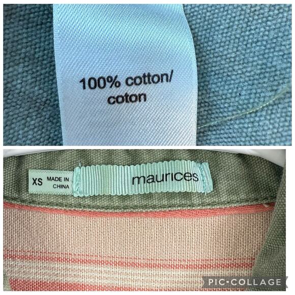 Maurices Green Pink Chambray Snap Collared Long Sleeve Shirt XS Boho Western - Picture 8 of 11